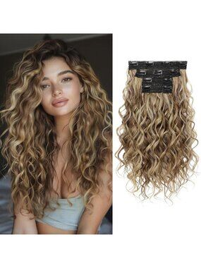16-Inch Curly Clip-In Hair Extensions - 4PCS Lace Weft, Natural Look, Light